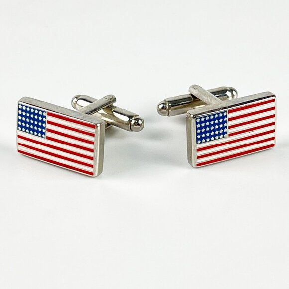Cufflinks, Inc. Patriotic Americana Stars Stripes American Flag Cufflinks Silver - Picture 1 of 4